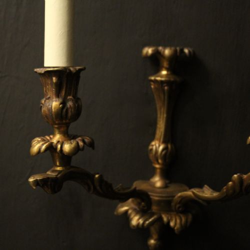 FRENCH PAIR OF GILDED TWIN ARM ANTIQUE WALL LIGHTS - ADDITIONAL PHOTO 2