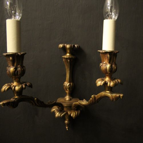FRENCH PAIR OF GILDED TWIN ARM ANTIQUE WALL LIGHTS - ADDITIONAL PHOTO 3