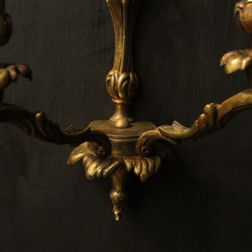 FRENCH PAIR OF GILDED TWIN ARM ANTIQUE WALL LIGHTS - ADDITIONAL PHOTO 6