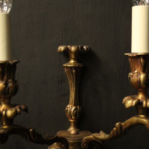 FRENCH PAIR OF GILDED TWIN ARM ANTIQUE WALL LIGHTS - ADDITIONAL PHOTO 7