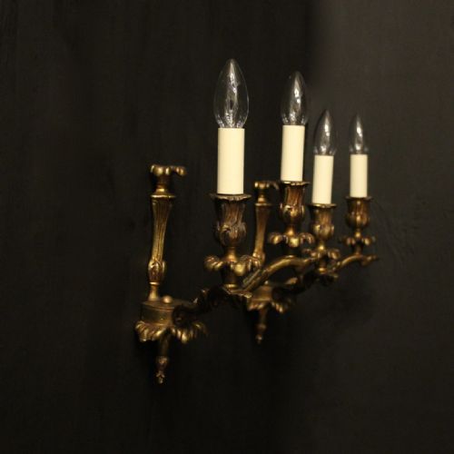 FRENCH PAIR OF GILDED TWIN ARM ANTIQUE WALL LIGHTS - ADDITIONAL PHOTO 9