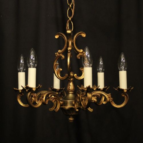 french small gilded bronze 6 light antique chandelier - CATEGORY: ANTIQUE LIGHTING - DATED 1920