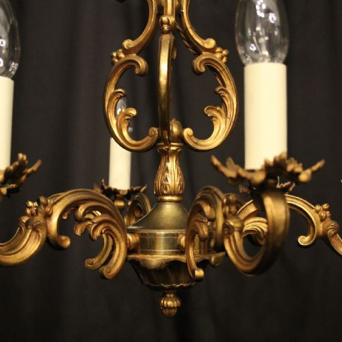 FRENCH SMALL GILDED BRONZE 6 LIGHT ANTIQUE CHANDELIER - ADDITIONAL PHOTO 1