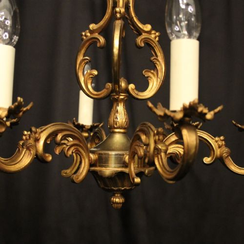FRENCH SMALL GILDED BRONZE 6 LIGHT ANTIQUE CHANDELIER - ADDITIONAL PHOTO 3