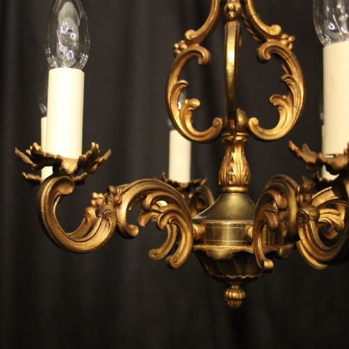 FRENCH SMALL GILDED BRONZE 6 LIGHT ANTIQUE CHANDELIER - ADDITIONAL PHOTO 4