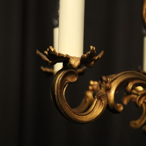 FRENCH SMALL GILDED BRONZE 6 LIGHT ANTIQUE CHANDELIER - ADDITIONAL PHOTO 5