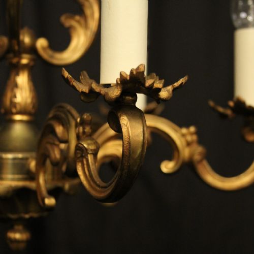FRENCH SMALL GILDED BRONZE 6 LIGHT ANTIQUE CHANDELIER - ADDITIONAL PHOTO 6