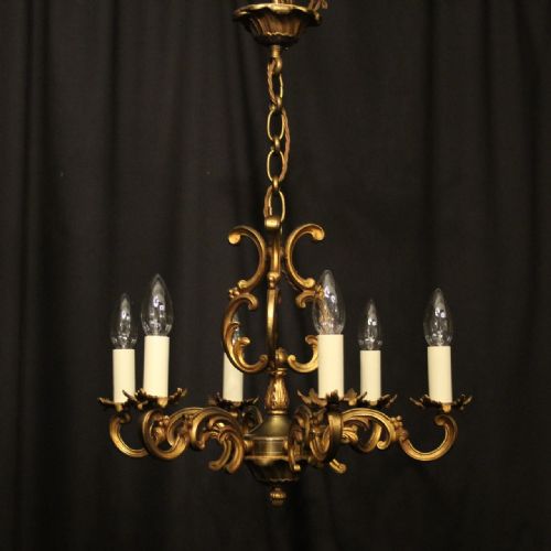 FRENCH SMALL GILDED BRONZE 6 LIGHT ANTIQUE CHANDELIER - ADDITIONAL PHOTO 7
