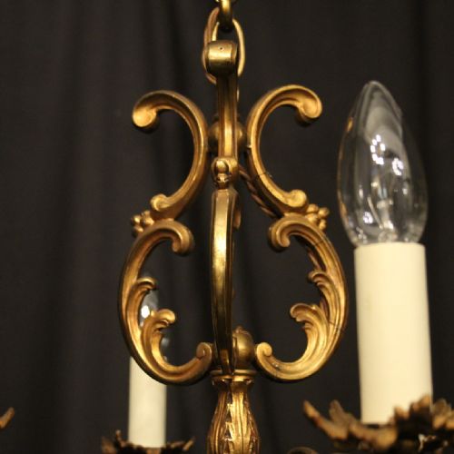 FRENCH SMALL GILDED BRONZE 6 LIGHT ANTIQUE CHANDELIER - ADDITIONAL PHOTO 8