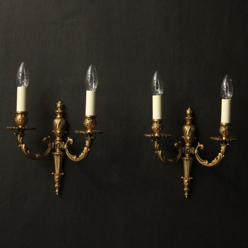 french pair of gilded twin arm wall lights - CATEGORY: ANTIQUE LIGHTING - DATED 1930