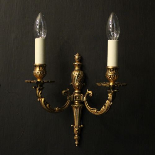 FRENCH PAIR OF GILDED TWIN ARM WALL LIGHTS - ADDITIONAL PHOTO 1