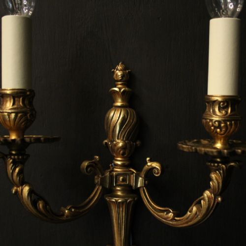 FRENCH PAIR OF GILDED TWIN ARM WALL LIGHTS - ADDITIONAL PHOTO 2