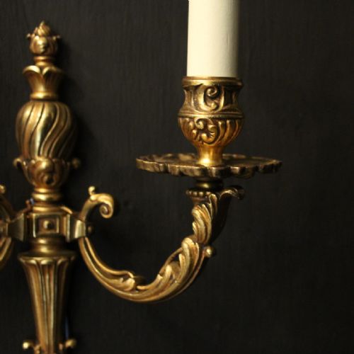 FRENCH PAIR OF GILDED TWIN ARM WALL LIGHTS - ADDITIONAL PHOTO 3