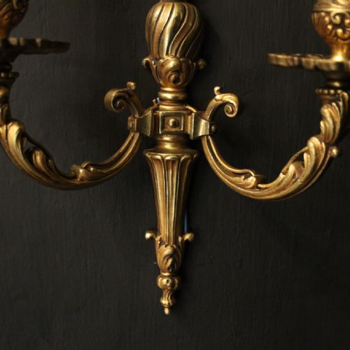 FRENCH PAIR OF GILDED TWIN ARM WALL LIGHTS - ADDITIONAL PHOTO 5