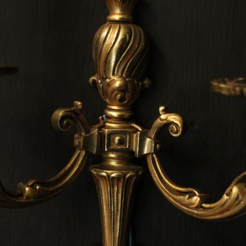 FRENCH PAIR OF GILDED TWIN ARM WALL LIGHTS - ADDITIONAL PHOTO 6