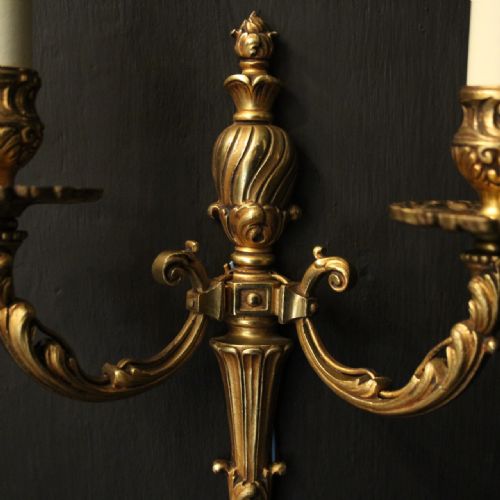 FRENCH PAIR OF GILDED TWIN ARM WALL LIGHTS - ADDITIONAL PHOTO 7