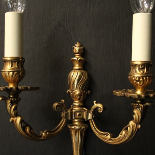 FRENCH PAIR OF GILDED TWIN ARM WALL LIGHTS - ADDITIONAL PHOTO 8