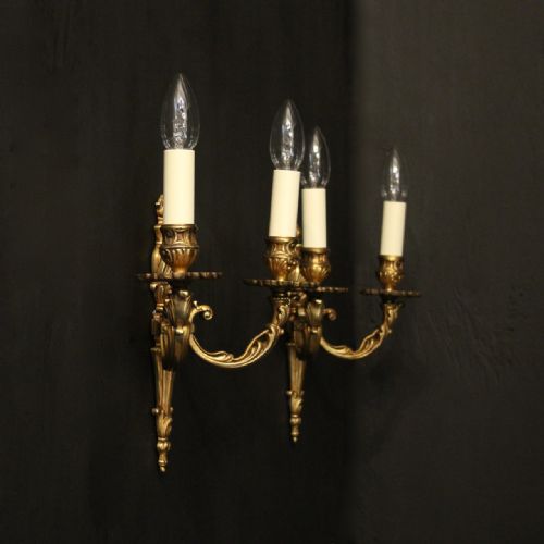 FRENCH PAIR OF GILDED TWIN ARM WALL LIGHTS - ADDITIONAL PHOTO 9