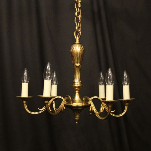 french gilded bronze 6 light chandelier - CATEGORY: ANTIQUE LIGHTING - DATED 1930