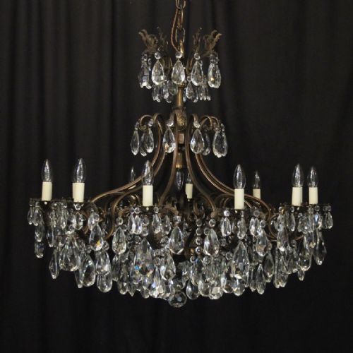 italian large pair of crystal 13 light antique chandeliers - CATEGORY: ANTIQUE LIGHTING - DATED 1930