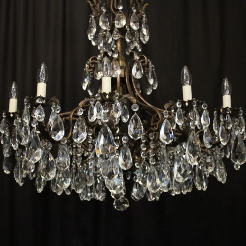 ITALIAN LARGE PAIR OF CRYSTAL 13 LIGHT ANTIQUE CHANDELIERS - ADDITIONAL PHOTO 1