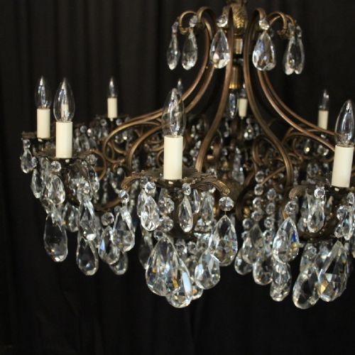 ITALIAN LARGE PAIR OF CRYSTAL 13 LIGHT ANTIQUE CHANDELIERS - ADDITIONAL PHOTO 2
