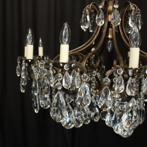 ITALIAN LARGE PAIR OF CRYSTAL 13 LIGHT ANTIQUE CHANDELIERS - ADDITIONAL PHOTO 3