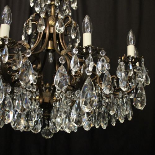 ITALIAN LARGE PAIR OF CRYSTAL 13 LIGHT ANTIQUE CHANDELIERS - ADDITIONAL PHOTO 6