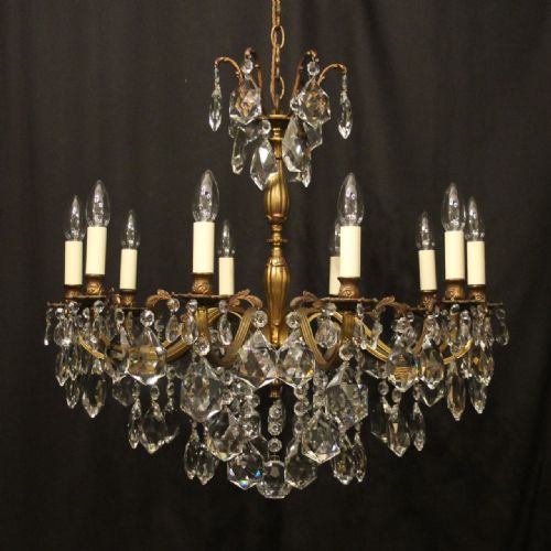 italian gilded bronze crystal 10 light antique chandelier - CATEGORY: ANTIQUE LIGHTING - DATED 1920