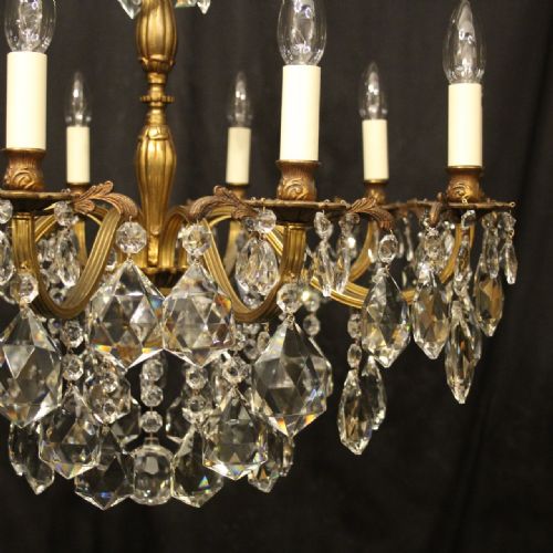 ITALIAN GILDED BRONZE CRYSTAL 10 LIGHT ANTIQUE CHANDELIER - ADDITIONAL PHOTO 1