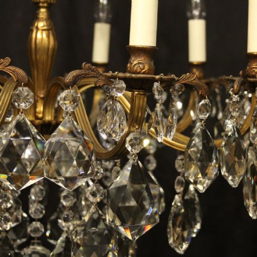 ITALIAN GILDED BRONZE CRYSTAL 10 LIGHT ANTIQUE CHANDELIER - ADDITIONAL PHOTO 2
