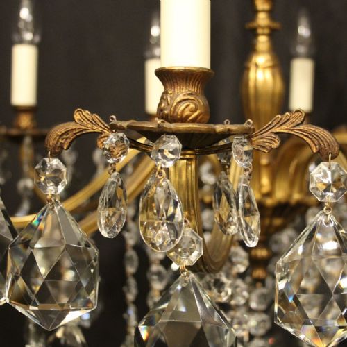 ITALIAN GILDED BRONZE CRYSTAL 10 LIGHT ANTIQUE CHANDELIER - ADDITIONAL PHOTO 3