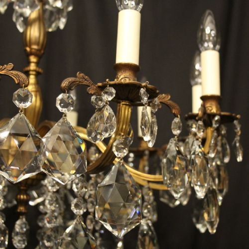 ITALIAN GILDED BRONZE CRYSTAL 10 LIGHT ANTIQUE CHANDELIER - ADDITIONAL PHOTO 5