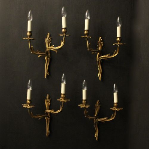 french set of 4 gilded twin arm wall lights - CATEGORY: ANTIQUE LIGHTING - DATED 1930