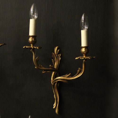 FRENCH SET OF 4 GILDED TWIN ARM WALL LIGHTS - ADDITIONAL PHOTO 1