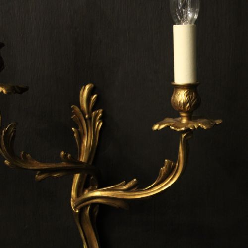 FRENCH SET OF 4 GILDED TWIN ARM WALL LIGHTS - ADDITIONAL PHOTO 2