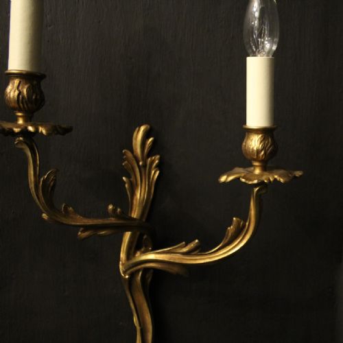 FRENCH SET OF 4 GILDED TWIN ARM WALL LIGHTS - ADDITIONAL PHOTO 3