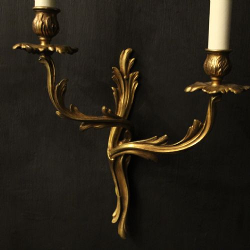 FRENCH SET OF 4 GILDED TWIN ARM WALL LIGHTS - ADDITIONAL PHOTO 5