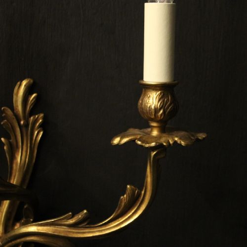 FRENCH SET OF 4 GILDED TWIN ARM WALL LIGHTS - ADDITIONAL PHOTO 6