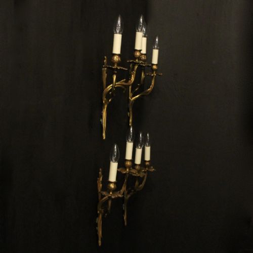 FRENCH SET OF 4 GILDED TWIN ARM WALL LIGHTS - ADDITIONAL PHOTO 7