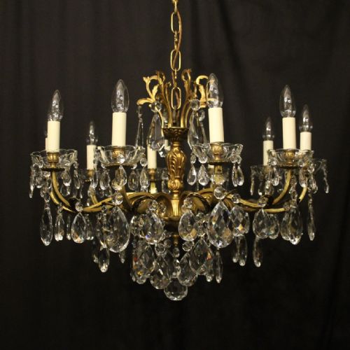 french gilded bronze crystal 10 light antique chandelier - CATEGORY: ANTIQUE LIGHTING - DATED 1920