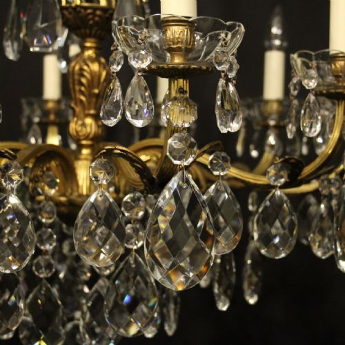 FRENCH GILDED BRONZE CRYSTAL 10 LIGHT ANTIQUE CHANDELIER - ADDITIONAL PHOTO 3