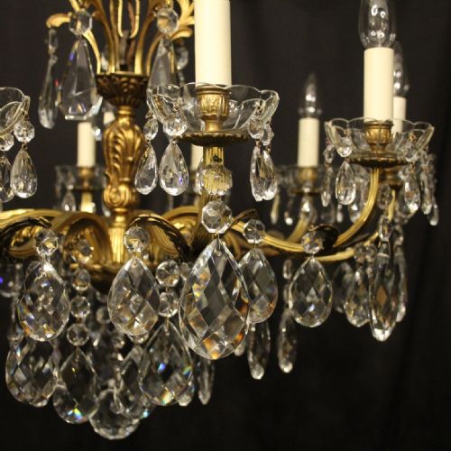 FRENCH GILDED BRONZE CRYSTAL 10 LIGHT ANTIQUE CHANDELIER - ADDITIONAL PHOTO 5