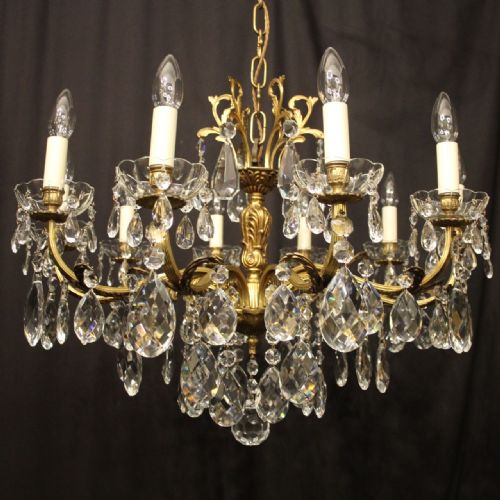 FRENCH GILDED BRONZE CRYSTAL 10 LIGHT ANTIQUE CHANDELIER - ADDITIONAL PHOTO 7