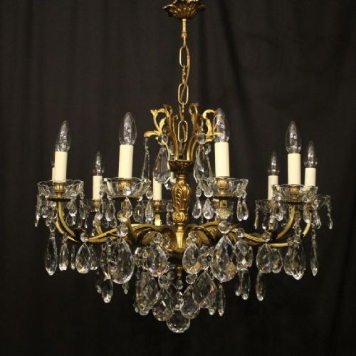 FRENCH GILDED BRONZE CRYSTAL 10 LIGHT ANTIQUE CHANDELIER - ADDITIONAL PHOTO 8
