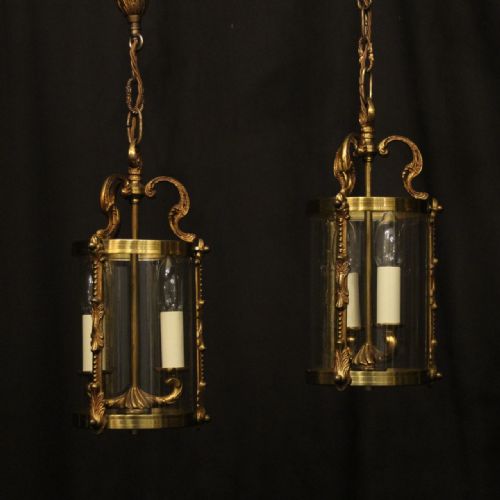 french small pair of gilded convex hall lanterns - CATEGORY: ANTIQUE LIGHTING - DATED 1930