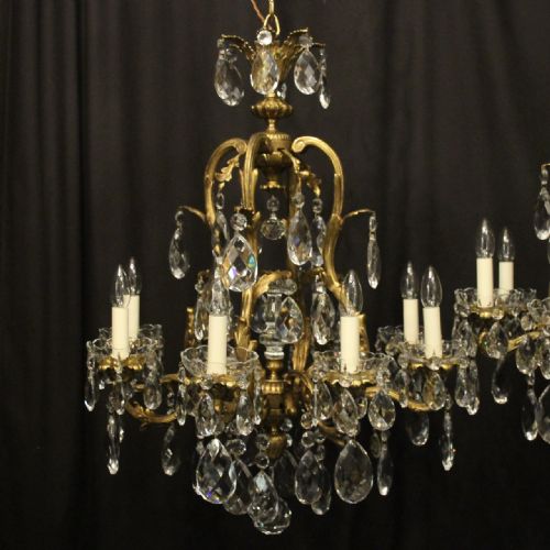 FRENCH PAIR BRONZE CRYSTAL 8 LIGHT ANTIQUE CHANDELIERS - ADDITIONAL PHOTO 1