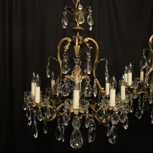 FRENCH PAIR BRONZE CRYSTAL 8 LIGHT ANTIQUE CHANDELIERS - ADDITIONAL PHOTO 2