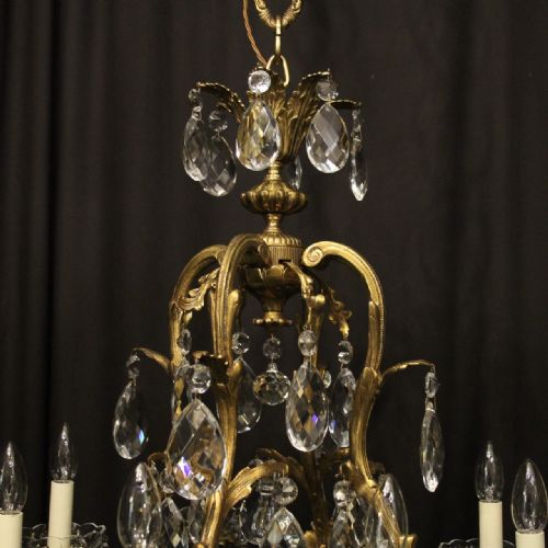 FRENCH PAIR BRONZE CRYSTAL 8 LIGHT ANTIQUE CHANDELIERS - ADDITIONAL PHOTO 3