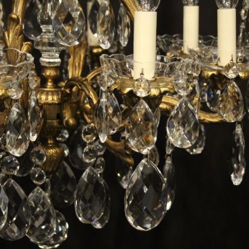 FRENCH PAIR BRONZE CRYSTAL 8 LIGHT ANTIQUE CHANDELIERS - ADDITIONAL PHOTO 4